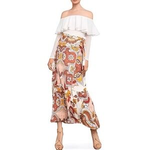 BCBGMAXAZRIA Women's Dusty Rio Red Wrap Maxi Skirt Size S Boho Floral Print‎ NWT